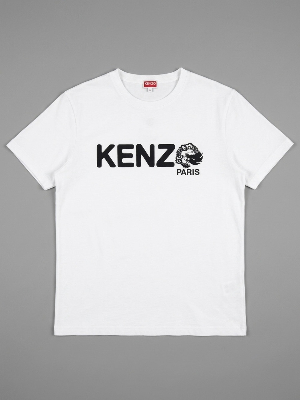 Kenzo White Short Sleeve Logo Tee with Black Print